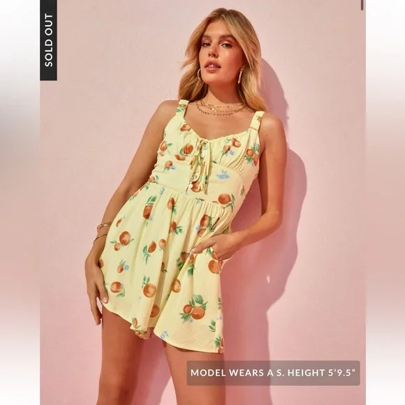 Butter Yellow Romper Size XS Sadie & Sage Orange Blossom Fruit Cottagecore NWOT - Picture 16 of 16